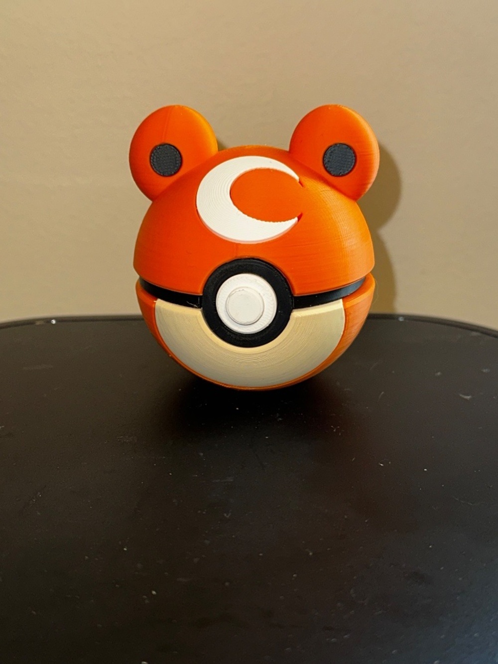 Orange Crescent Bear Sphere Display – 3D Printed Cub Orb